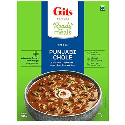 Gits Ready To Eat Punjabi Chhole, Pure Veg, Heat And Eat, Microwaveable 1200G (Pack Of 4 X 300G Each)