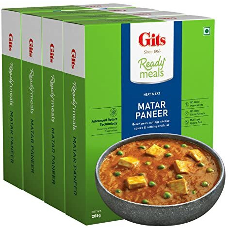 Gits Ready To Eat Matar Paneer, Pure Veg, Heat And Eat, Microwaveable 1140G (Pack Of 4 X 285G Each)