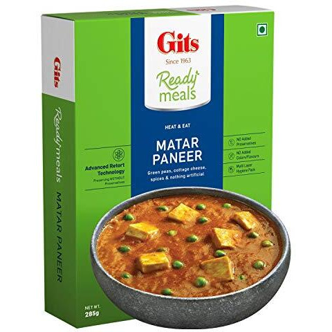 Gits Ready To Eat Matar Paneer, Pure Veg, Heat And Eat, Microwaveable 1140G (Pack Of 4 X 285G Each)