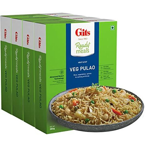 Gits Ready To Eat Veg Pulao, Pure Veg Heat And Eat Rice Dish, 1060G (Pack Of 4 X 265G Each)