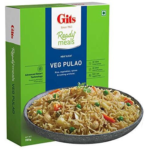 Gits Ready To Eat Veg Pulao, Pure Veg Heat And Eat Rice Dish, 1060G (Pack Of 4 X 265G Each)