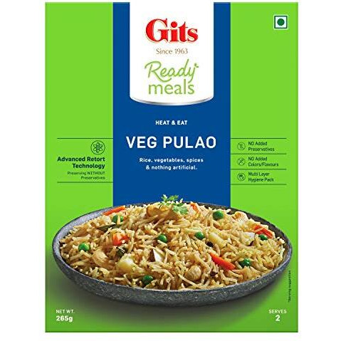 Gits Ready To Eat Veg Pulao, Pure Veg Heat And Eat Rice Dish, 1060G (Pack Of 4 X 265G Each)