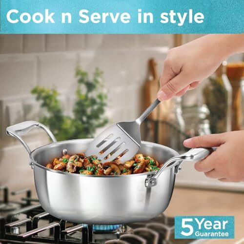 Hawkins 3L Pro Triply Stainless Steel Cook N Serve Bowl With Steel Lid, Silver (Psc30S)