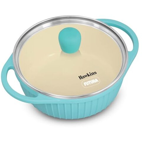 Hawkins 1.25 Litre Casserole, Aqua Baby Casserole With Glass Lid, Aqua Blue (Ubc125G)