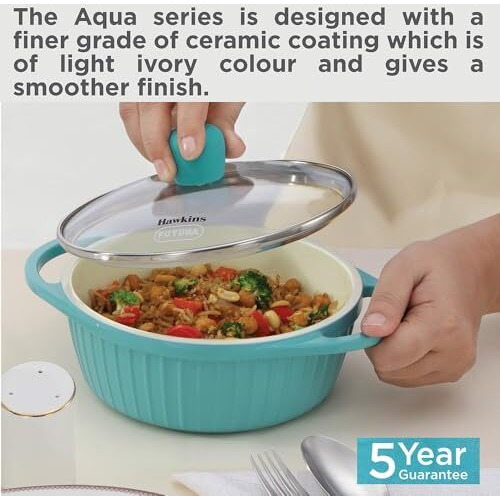 Hawkins 1.25 Litre Casserole, Aqua Baby Casserole With Glass Lid, Aqua Blue (Ubc125G)