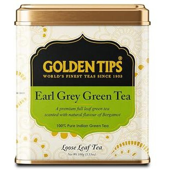Golden Tips Earl Grey Green Tea Loose Leaves Tin Can (100 Gram, 50 Cups)