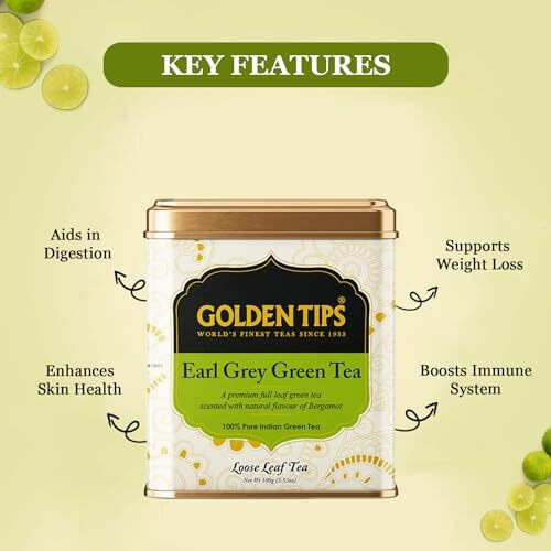Golden Tips Earl Grey Green Tea Loose Leaves Tin Can (100 Gram, 50 Cups)