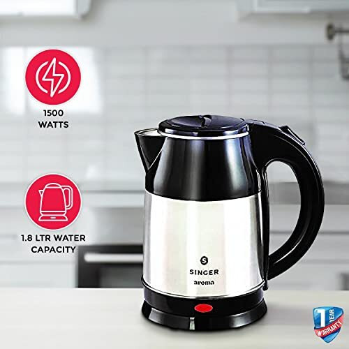 Singer Aroma 1.8-Liter Electric Kettle (Silver/Black)