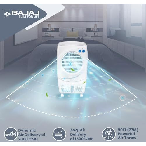 Bajaj Pmh 36 Torque 36L Personal Air Cooler For Room| Duramarine Pump With 2-Yr Pump Warranty| 3-Yr Warranty (1 Yr Std + 2 Yr Extn)| Turbofan Technology| Powerful Air Throw| 3-Speed Control| Portable