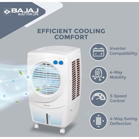 Bajaj Pmh 36 Torque 36L Personal Air Cooler For Room| Duramarine Pump With 2-Yr Pump Warranty| 3-Yr Warranty (1 Yr Std + 2 Yr Extn)| Turbofan Technology| Powerful Air Throw| 3-Speed Control| Portable