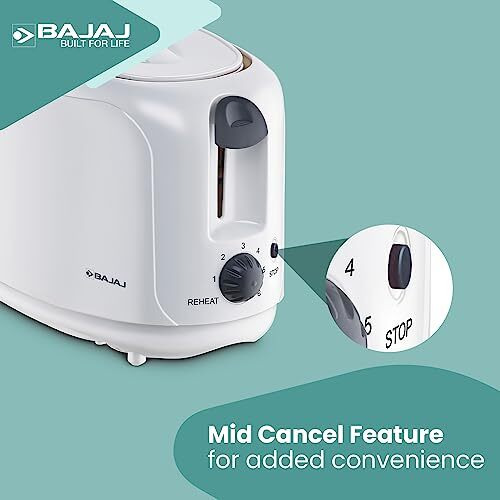 Bajaj Atx 4 750 Watts 2-Slice Pop-Up Toaster | Dust Cover & Slide Out Crumb Tray | 6-Level Browning Controls | Mid-Cycle Cancel Feature | 2-Yr Warranty | 750 Watts | Electric Toaster White