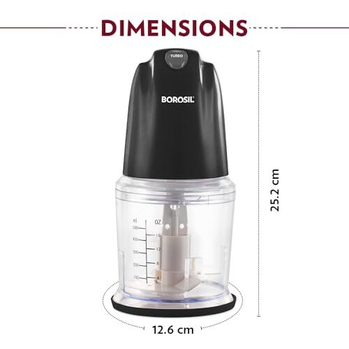 Borosil Chef Delite 260 Watts Electric Chopper For Kitchen, Twin Blade Technology, 600 Ml 'Chop-N-Store' Plastic Bowl With Lid, Vegetable Chopper, Cutter, Chop, Mince, Dice, Whisk, Blend, Black