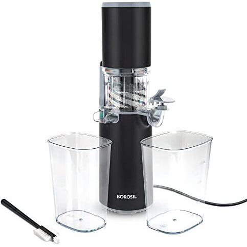 Borosil 130W Easy Cold Press Slow Juicer | Compact Design Portable Less Oxidation, Anti Drip Outlet Lid | Fruit & Vegetable Juicer | 1 Year Warranty