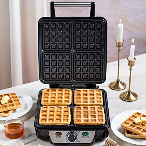Borosil Jumbo Waffle Maker With Cool-Touch Handle And Power Indicators  Make 4 Jumbo Bread Slices At Once With Non-Stick Grilling Plates, 1100W Power (Black)