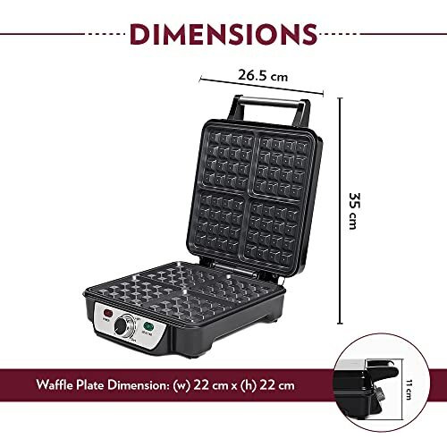 Borosil Jumbo Waffle Maker With Cool-Touch Handle And Power Indicators  Make 4 Jumbo Bread Slices At Once With Non-Stick Grilling Plates, 1100W Power (Black)