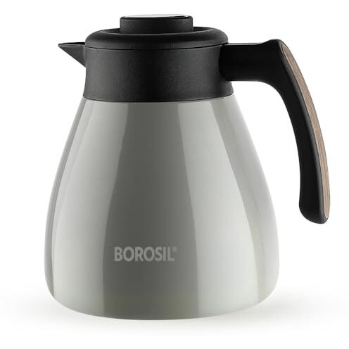 Borosil Stainless Steel Teapot Birch | 1500Ml Teapot With Handle | Double Wall Vacuum Insulated Thermosteel Carafe | Bpa Free Jug For Tea/Coffee & Juice | 24 Hours Hot & Cold | 1 Year Warranty, Grey