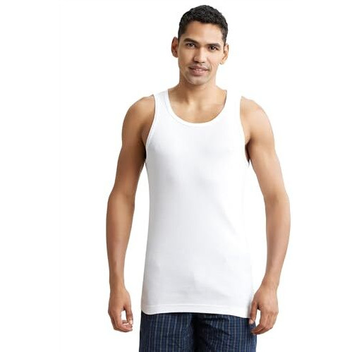 Jockey 8823 Men's Super Combed Cotton Rib Round Neck Sleeveless Vest With Stay Fresh Properties_White_Xl