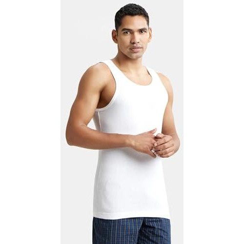 Jockey 8823 Men's Super Combed Cotton Rib Round Neck Sleeveless Vest With Stay Fresh Properties_White_Xl