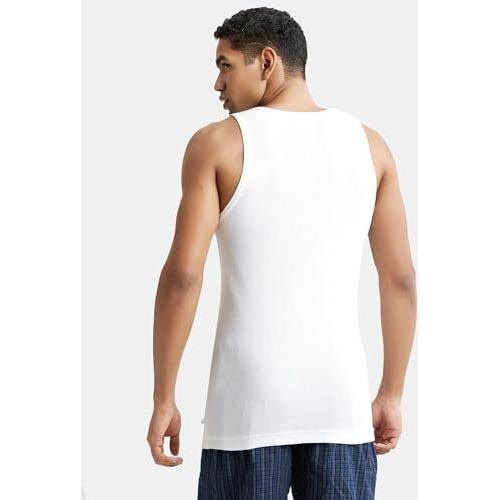 Jockey 8823 Men's Super Combed Cotton Rib Round Neck Sleeveless Vest With Stay Fresh Properties_White_Xl