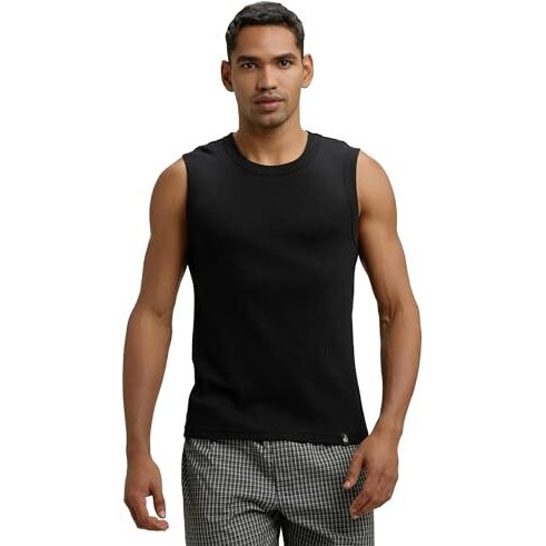 Jockey 9930 Men's Super Combed Cotton Rib Solid Round Neck Muscle Vest_Black_Xl