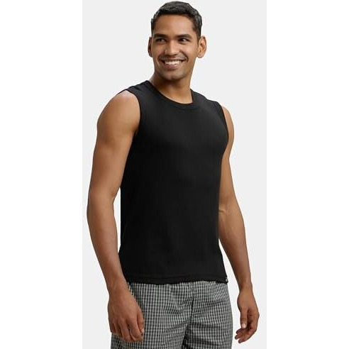 Jockey 9930 Men's Super Combed Cotton Rib Solid Round Neck Muscle Vest_Black_Xl
