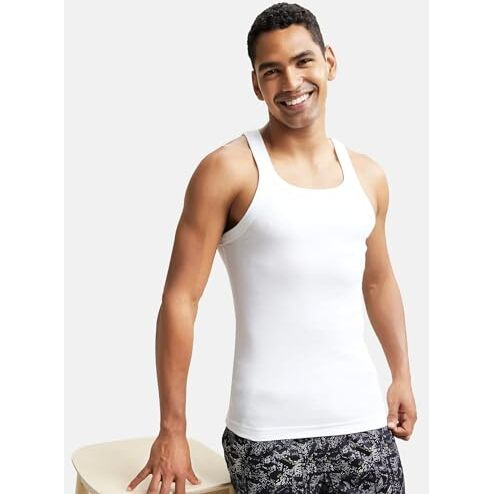 Jockey Us26 Men's Super Combed Cotton Rib Square Neckline Gym Vest_White_M