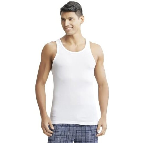 Jockey Ic13 Men's Tencel Micro Modal Cotton Rib Sleeveless Vest With Extended Length For Easy Tuck_White_M