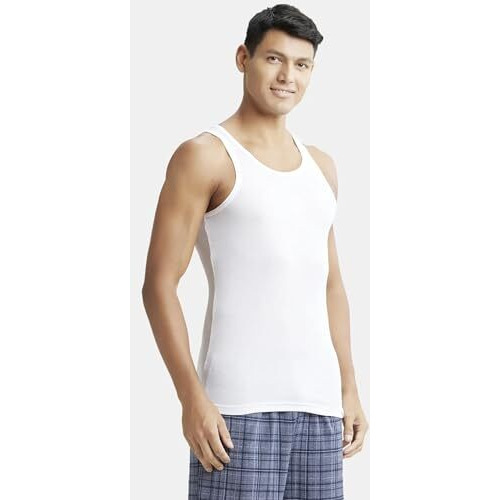 Jockey Ic13 Men's Tencel Micro Modal Cotton Rib Sleeveless Vest With Extended Length For Easy Tuck_White_M