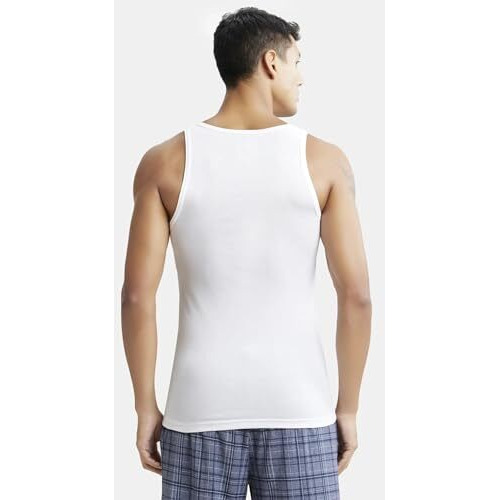 Jockey Ic13 Men's Tencel Micro Modal Cotton Rib Sleeveless Vest With Extended Length For Easy Tuck_White_M