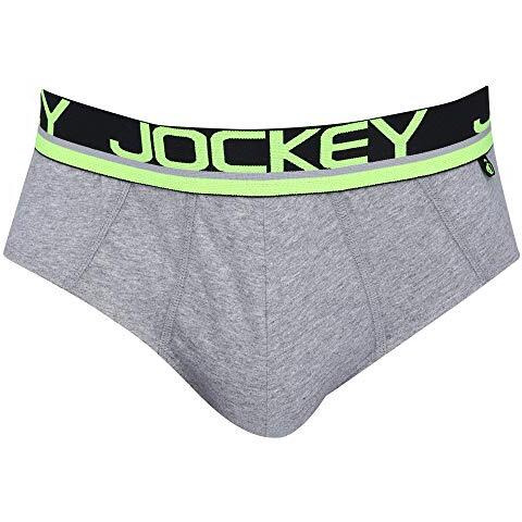 Jockey Men's Cotton Briefs (Pack Of 1) (Fp01_Grey Melange & Neon Yellow_Large_Grey Melange & Neon Yellow_L)