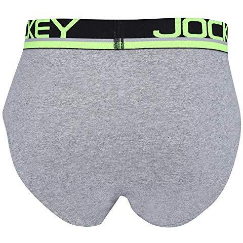 Jockey Men's Cotton Briefs (Pack Of 1) (Fp01_Grey Melange & Neon Yellow_Large_Grey Melange & Neon Yellow_L)
