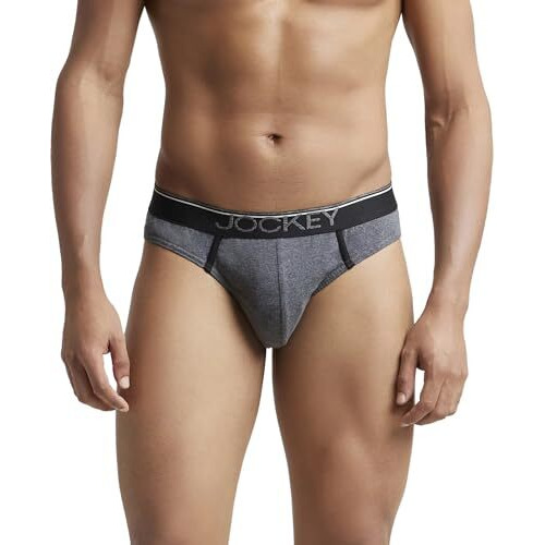 Jockey Men's Cotton Briefs (Pack Of 1) (8044-0105-Chaml_Charcoal Melange_Large_Charcoal Melange_L)