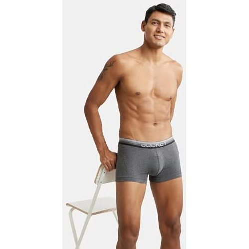 Jockey Men's Cotton Trunks (Pack Of 1) (Us20_Charcoal Melange_Large_Charcoal Melange_L)