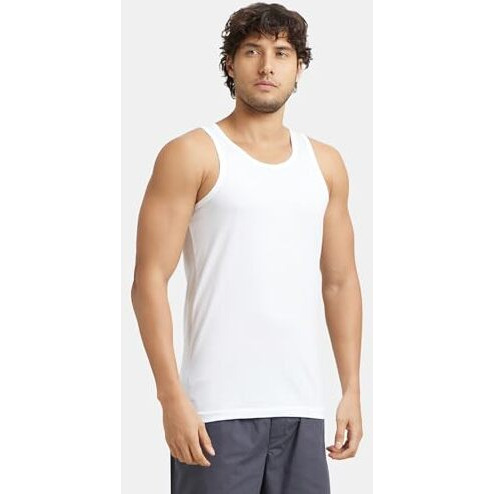 Jockey 8820 Men's Super Combed Cotton Round Neck Sleeveless Vest With Extended Length For Easy Tuck_White_M