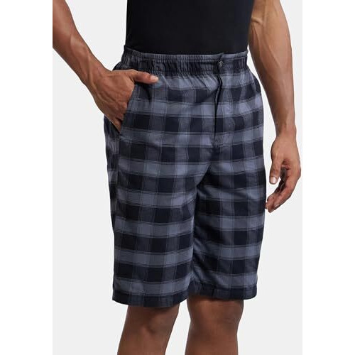 Jockey Men's Regular Fit Shorts (Us88-01_Charcoal & Blue_L)