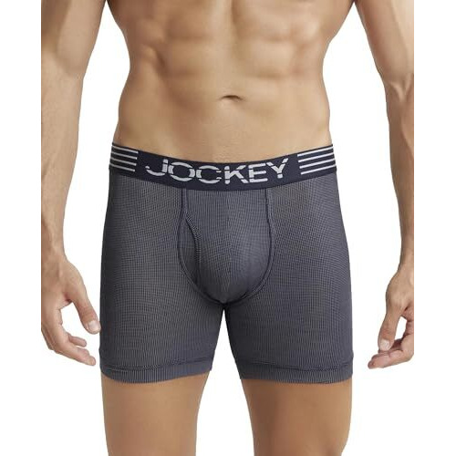 Jockey Mm06 Men's Microfiber Mesh Elastane Stretch Sports Boxer Brief With Stay Dry Technology True Navy