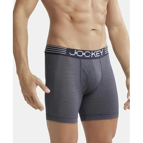 Jockey Mm06 Men's Microfiber Mesh Elastane Stretch Sports Boxer Brief With Stay Dry Technology True Navy
