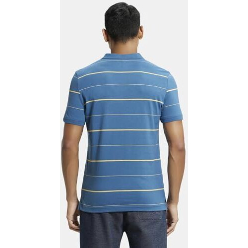 Jockey Um15 Men's Super Combed Cotton Rich Striped Half Sleeve Polo T-Shirt_Stellar/Corn Silk_Xl