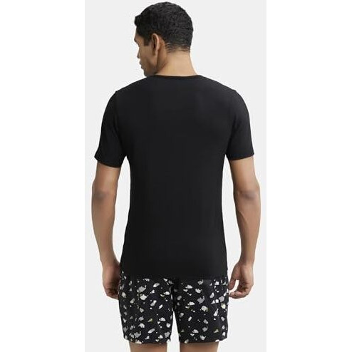 Jockey 2605 Men's Soft Touch Microfiber Elastane Stretch Half Sleeve Thermal Undershirt With Stay Warm Technology_Black_L