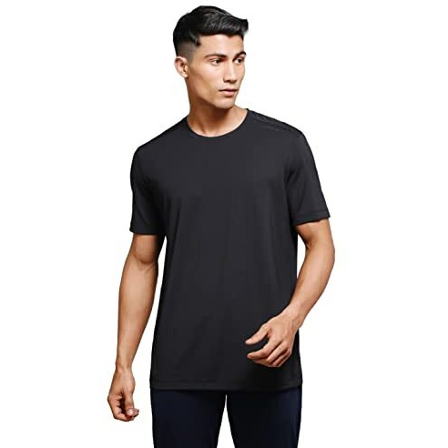 Jockey Mv37 Men's Recycled Microfiber Elastane Stretch Fabric Round Neck Half Sleeve T-Shirt With Stay Fresh And Stay Dry Treatment_Black_L