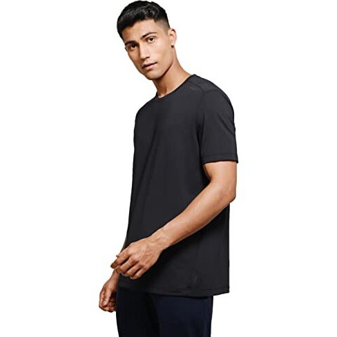 Jockey Mv37 Men's Recycled Microfiber Elastane Stretch Fabric Round Neck Half Sleeve T-Shirt With Stay Fresh And Stay Dry Treatment_Black_L