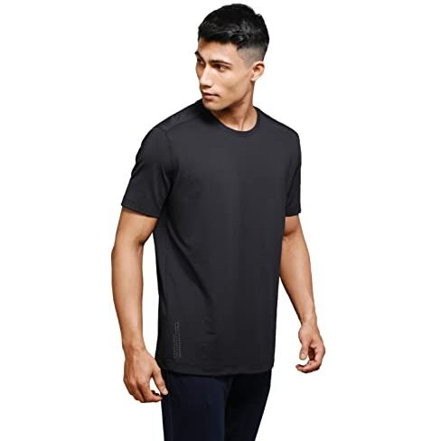 Jockey Mv37 Men's Recycled Microfiber Elastane Stretch Fabric Round Neck Half Sleeve T-Shirt With Stay Fresh And Stay Dry Treatment_Black_L