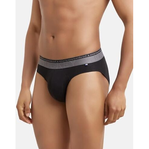 Jockey Men's Super Combed Cotton Stretch Briefs With Double Layered Contoured Pouch & Ultra-Soft Americana Waistband (Pack Of 2) Us59_Black_L