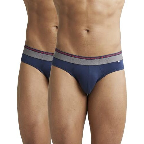 Jockey Men's Super Combed Cotton Stretch Briefs With Double Layered Contoured Pouch & Ultra-Soft Americana Waistband (Pack Of 2) Us59_Navy_M