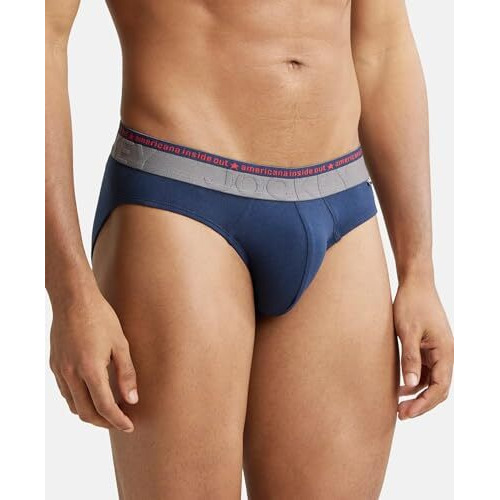 Jockey Men's Super Combed Cotton Stretch Briefs With Double Layered Contoured Pouch & Ultra-Soft Americana Waistband (Pack Of 2) Us59_Navy_M