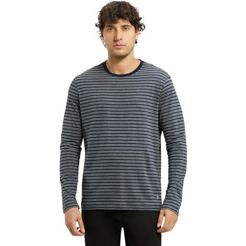 Jockey Men's Super Combed Cotton Rich Striped Round Neck Full Sleeve T-Shirt_Style_Am01_Charcoal & Navy_Xl