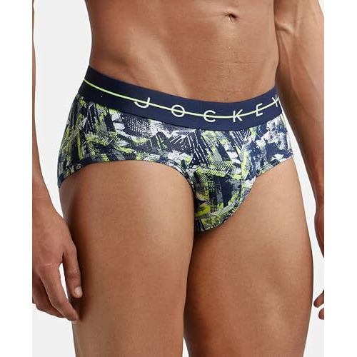 Jockey Men's Super Combed Cotton Elastane Stretch Printed Brief With Ultrasoft Waistband_Ny01_Navy_L