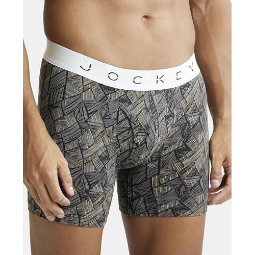Jockeymen's Super Combed Cotton Elastane Stretch Printed Boxer Brief With Ultrasoft Waistband_Ny03_Black_L