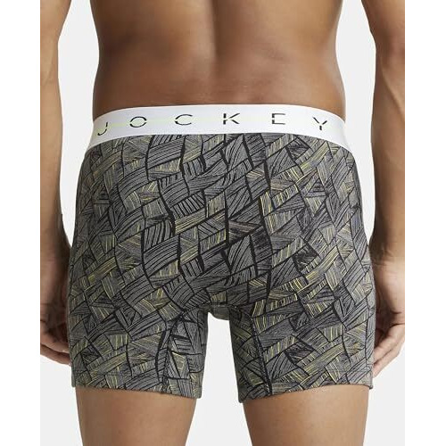 Jockeymen's Super Combed Cotton Elastane Stretch Printed Boxer Brief With Ultrasoft Waistband_Ny03_Black_L