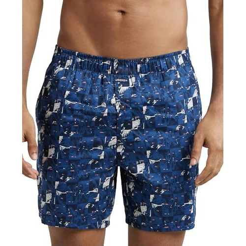 Jockey Men's Super Combed Cotton Satin Weave Printed Boxer Shorts_Ny07_Navy_L